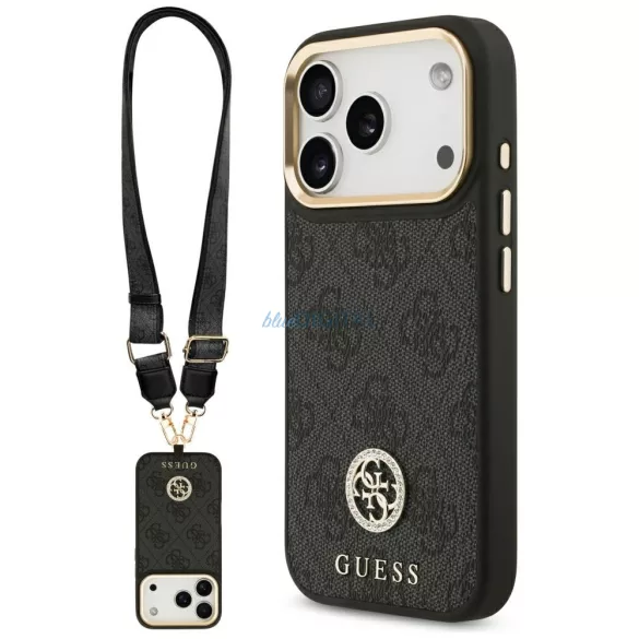 Guess 4G Strass Logo & Big Strap Metal Buttons MagSafe tok iPhone 17 Pro - fekete