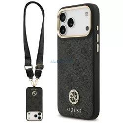   Guess 4G Strass Logo & Big Strap Metal Buttons MagSafe tok iPhone 17 Pro Max - fekete