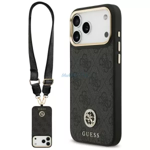 Guess 4G Strass Logo & Big Strap Metal Buttons MagSafe tok iPhone 17 Pro Max - fekete