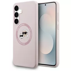   Karl Lagerfeld szilikon Karl&Choupette fejek MagSafe tok Samsung Galaxy S25 FE rózsaszínhez