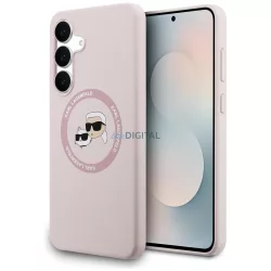   Karl Lagerfeld szilikon Karl&Choupette fejek MagSafe tok Samsung Galaxy S25 FE rózsaszínhez