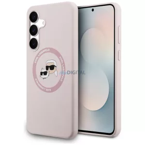 Karl Lagerfeld szilikon Karl&Choupette fejek MagSafe tok Samsung Galaxy S25 FE rózsaszínhez