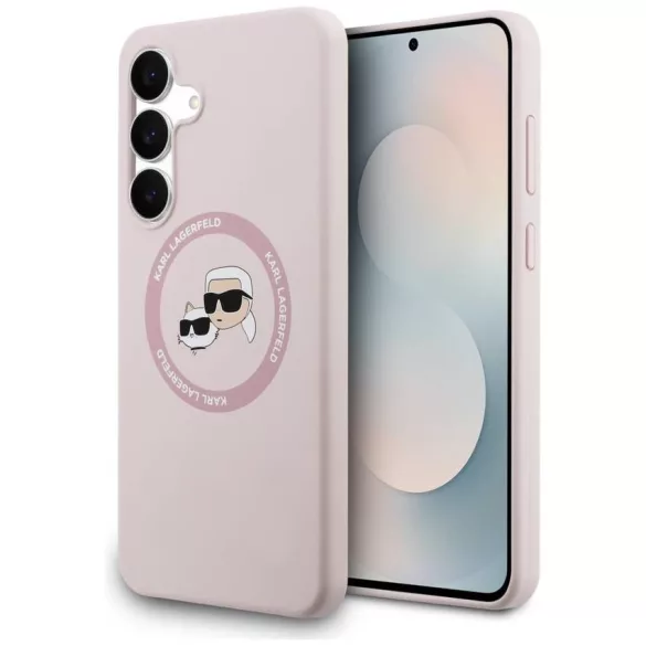 Karl Lagerfeld szilikon Karl&Choupette fejek MagSafe tok Samsung Galaxy S25 FE rózsaszínhez