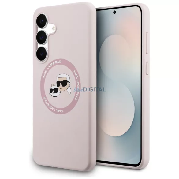 Karl Lagerfeld szilikon Karl&Choupette fejek MagSafe tok Samsung Galaxy S25 FE rózsaszínhez