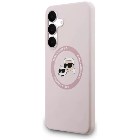 Karl Lagerfeld szilikon Karl&Choupette fejek MagSafe tok Samsung Galaxy S25 FE rózsaszínhez