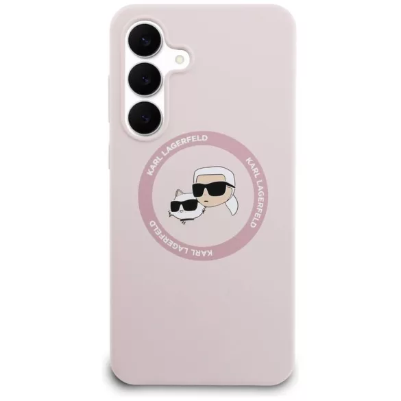 Karl Lagerfeld szilikon Karl&Choupette fejek MagSafe tok Samsung Galaxy S25 FE rózsaszínhez