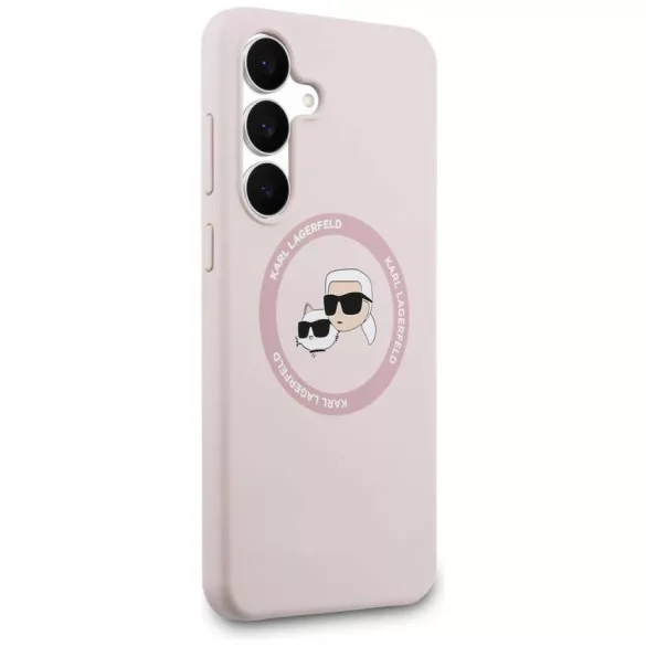 Karl Lagerfeld szilikon Karl&Choupette fejek MagSafe tok Samsung Galaxy S25 FE rózsaszínhez