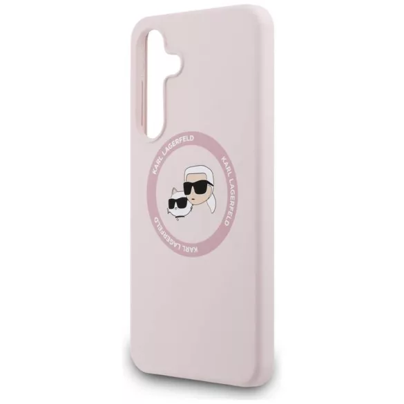 Karl Lagerfeld szilikon Karl&Choupette fejek MagSafe tok Samsung Galaxy S25 FE rózsaszínhez