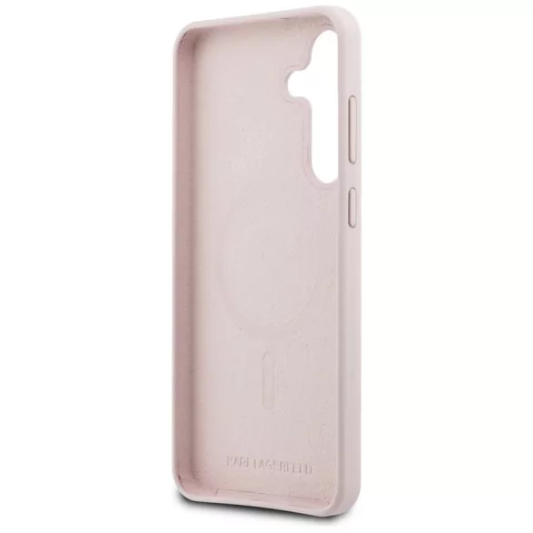 Karl Lagerfeld szilikon Karl&Choupette fejek MagSafe tok Samsung Galaxy S25 FE rózsaszínhez