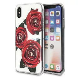   Guess GUHCPXROSTR iPhone X átlátszó keménytok Flower Desire vörös rózsa tok