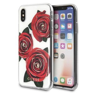 Guess GUHCPXROSTR iPhone X átlátszó keménytok Flower Desire vörös rózsa tok