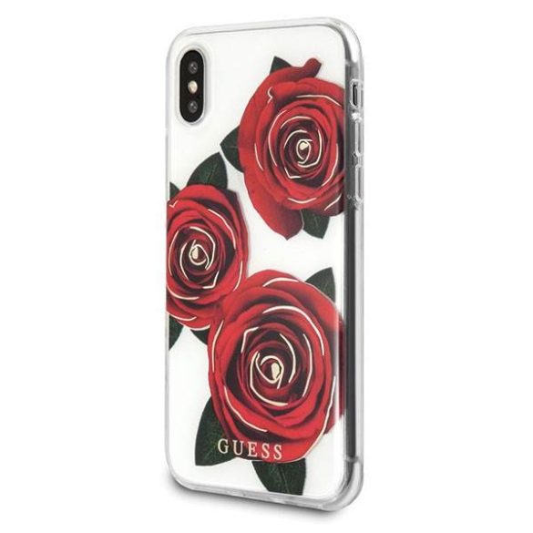 Guess GUHCPXROSTR iPhone X átlátszó keménytok Flower Desire vörös rózsa tok