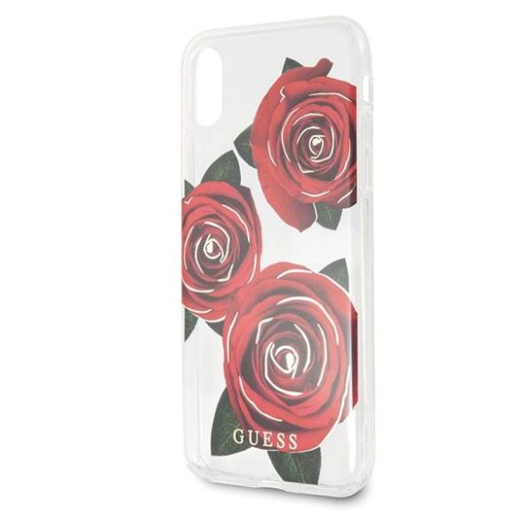 Guess GUHCPXROSTR iPhone X átlátszó keménytok Flower Desire vörös rózsa tok