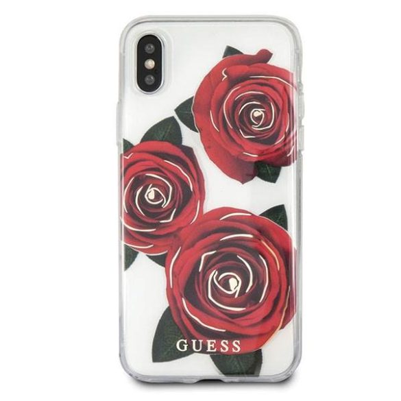 Guess GUHCPXROSTR iPhone X átlátszó keménytok Flower Desire vörös rózsa tok