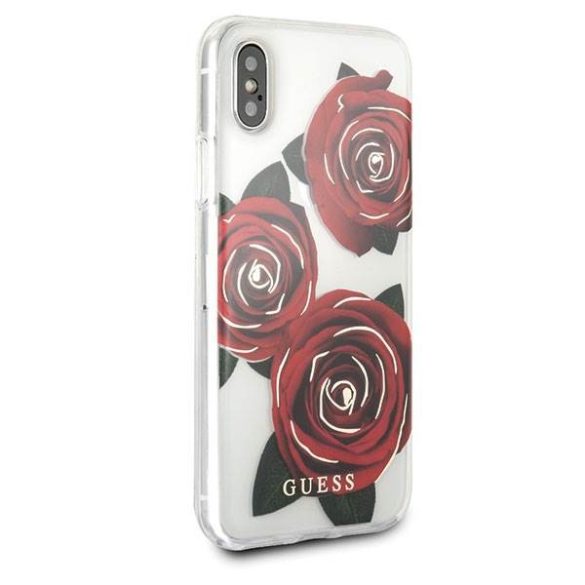 Guess GUHCPXROSTR iPhone X átlátszó keménytok Flower Desire vörös rózsa tok