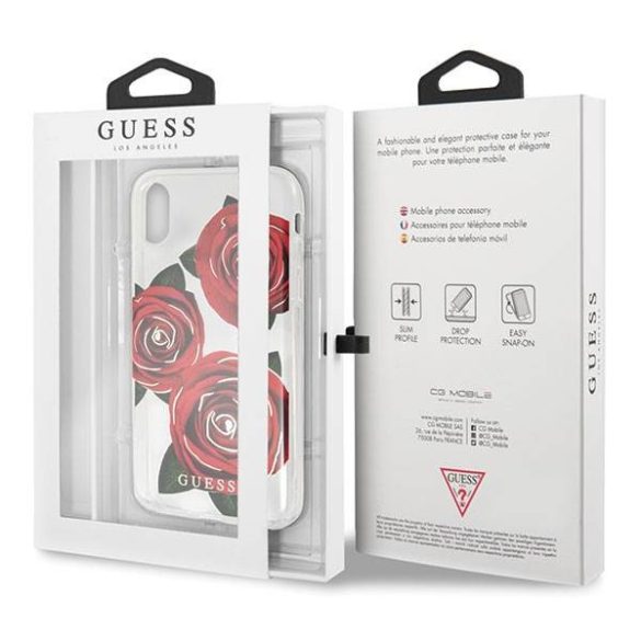 Guess GUHCPXROSTR iPhone X átlátszó keménytok Flower Desire vörös rózsa tok