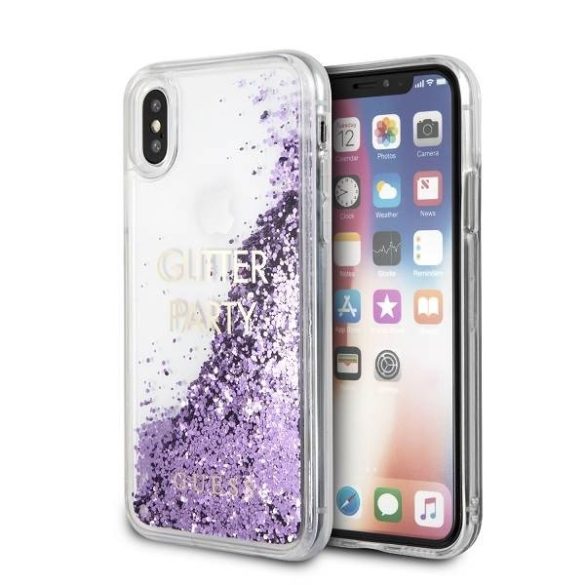 Guess GUHCPXGLUQPUU iPhone X/Xs lila folyékony csillogó kristályos Party keménytok