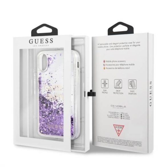 Guess GUHCPXGLUQPUU iPhone X/Xs lila folyékony csillogó kristályos Party keménytok