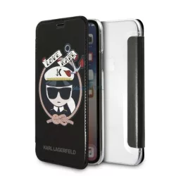   Karl Lagerfeld KLFLBKPXKSB iPhone X/Xs fekete Signature Glitter könyvtok