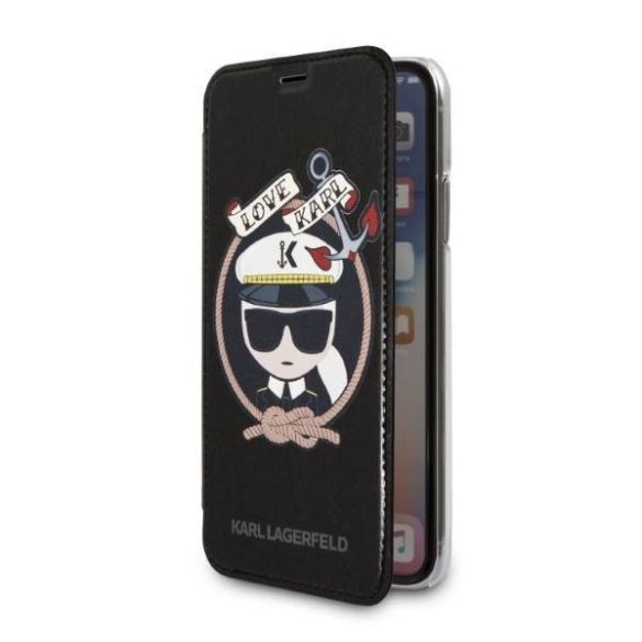 Karl Lagerfeld KLFLBKPXKSB iPhone X/Xs fekete Signature Glitter könyvtok