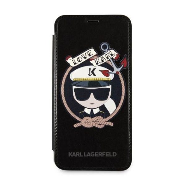 Karl Lagerfeld KLFLBKPXKSB iPhone X/Xs fekete Signature Glitter könyvtok