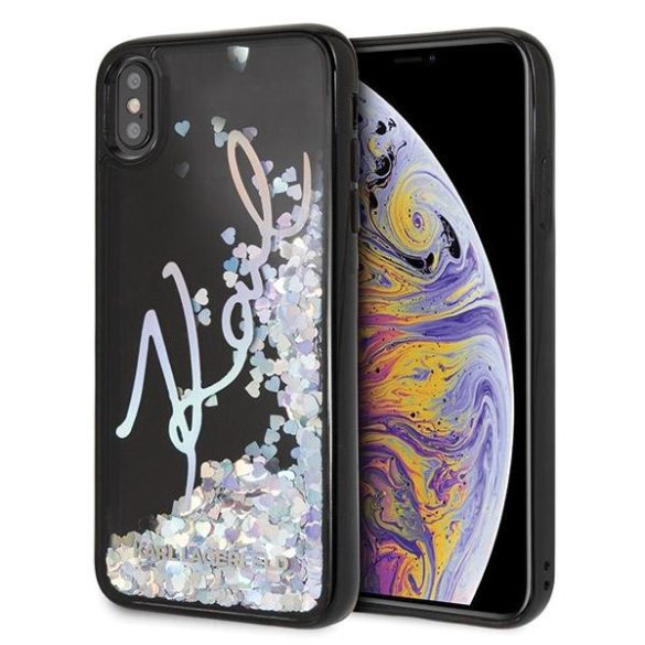 Karl Lagerfeld KLHCI65KSIGMU iPhone Xs Max fekete keménytok  Aláírás Folyékony csillogó flitteres flitteres szegecsekkel