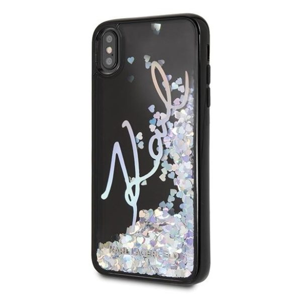 Karl Lagerfeld KLHCI65KSIGMU iPhone Xs Max fekete keménytok  Aláírás Folyékony csillogó flitteres flitteres szegecsekkel