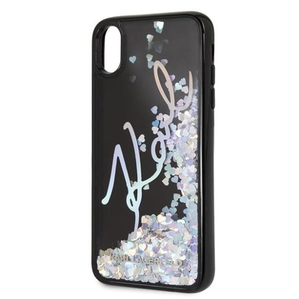 Karl Lagerfeld KLHCI65KSIGMU iPhone Xs Max fekete keménytok  Aláírás Folyékony csillogó flitteres flitteres szegecsekkel