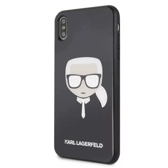 Karl Lagerfeld KLHCI65DLHBK Iconic Glitter Karl's Head tok iPhone XS Max - fekete