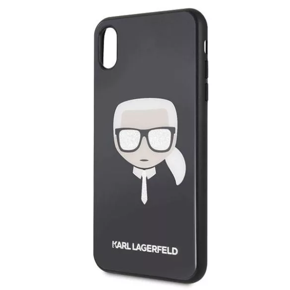 Karl Lagerfeld KLHCI65DLHBK Iconic Glitter Karl's Head tok iPhone XS Max - fekete