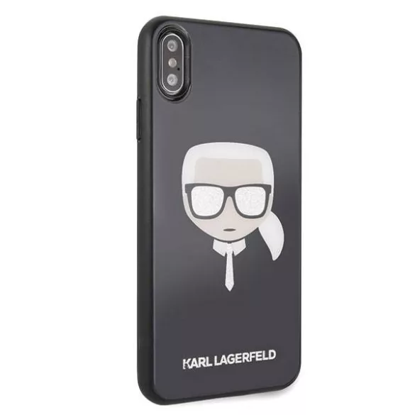 Karl Lagerfeld KLHCI65DLHBK Iconic Glitter Karl's Head tok iPhone XS Max - fekete