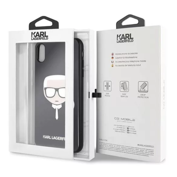 Karl Lagerfeld KLHCI65DLHBK Iconic Glitter Karl's Head tok iPhone XS Max - fekete