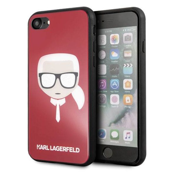 Karl Lagerfeld KLHCI8DLHRE iPhone 7/8 SE 2020 / SE 2022 piros ikonikus csillogós tok Karl Lagerfeld fej