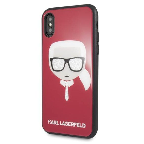 Karl Lagerfeld KLHCPXDLHRE iPhone X/Xs piros ikonikus csillogós tok Karl Lagerfeld fej