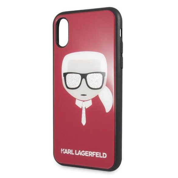 Karl Lagerfeld KLHCPXDLHRE iPhone X/Xs piros ikonikus csillogós tok Karl Lagerfeld fej