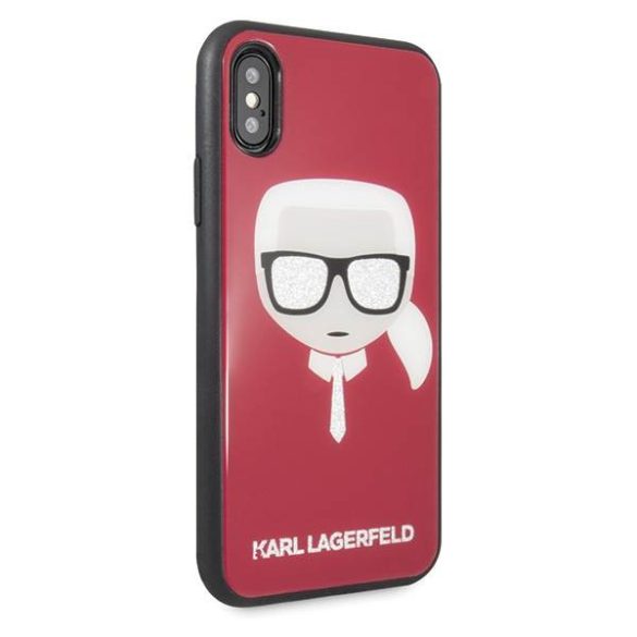 Karl Lagerfeld KLHCPXDLHRE iPhone X/Xs piros ikonikus csillogós tok Karl Lagerfeld fej
