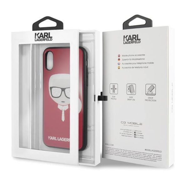 Karl Lagerfeld KLHCPXDLHRE iPhone X/Xs piros ikonikus csillogós tok Karl Lagerfeld fej