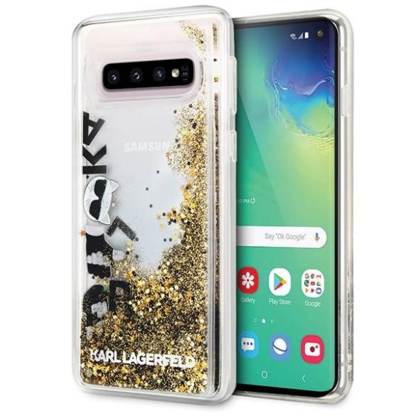 Karl Lagerfeld KLHCS10 ROGO Samsung Galaxy S10 G973 fekete & arany csillogós keménytok