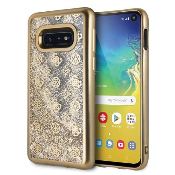 Guess GUHCS10 LPEOLGGO S10 e G970 arany 4G Peony folyékony csillogó kristályos keménytok