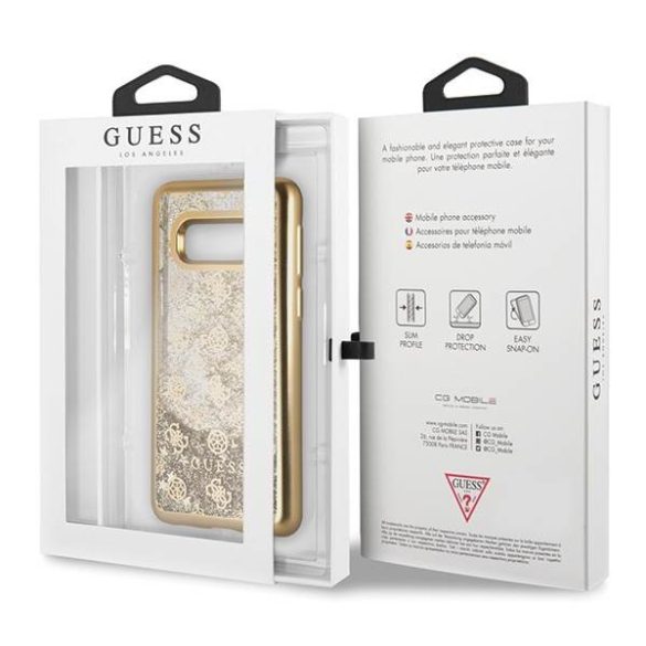 Guess GUHCS10 LPEOLGGO S10 e G970 arany 4G Peony folyékony csillogó kristályos keménytok