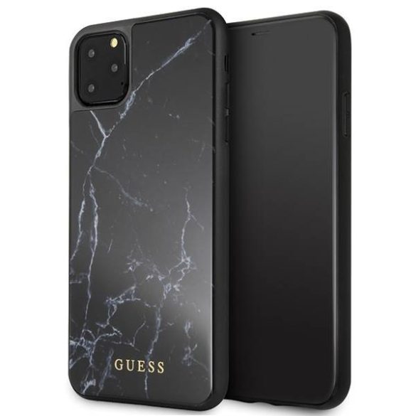 Guess GUHCN65HYMABK iPhone 11 Pro Max fekete márvány üveg tok