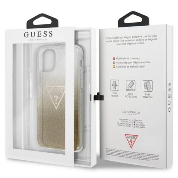 Guess GUHCN61SGTLGO iPhone 11 6,1" / Xr arany Glitter Triangle keménytok