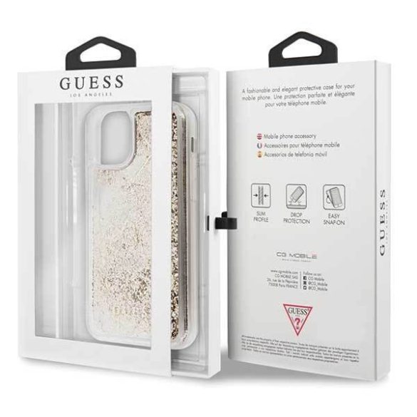 Guess GUHCN61GLHFLGO iPhone 11 6,1" / Xr arany csillogó szivecskés keménytok