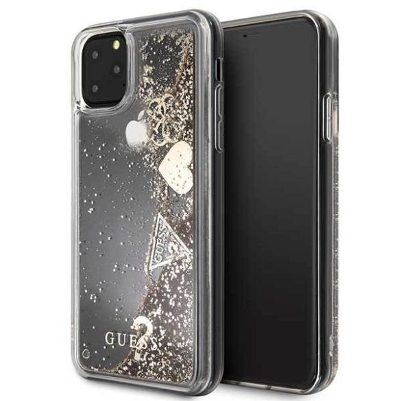 Guess GUHCN65GLHFLGO iPhone 11 Pro Max 6,5" arany csillogó szivecskés keménytok