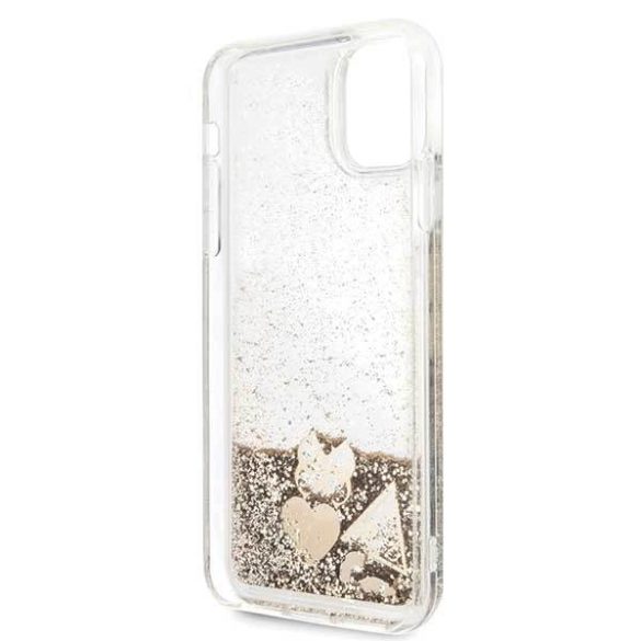 Guess GUHCN65GLHFLGO iPhone 11 Pro Max 6,5" arany csillogó szivecskés keménytok