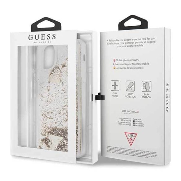 Guess GUHCN65GLHFLGO iPhone 11 Pro Max 6,5" arany csillogó szivecskés keménytok