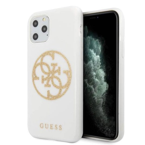 Guess GUHCN65TPUWHGLG iPhone 11 Pro Max fehér csillogó 4G köralakú logós keménytok