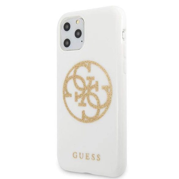 Guess GUHCN65TPUWHGLG iPhone 11 Pro Max fehér csillogó 4G köralakú logós keménytok