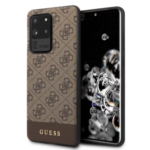 Guess GUHCS69G4GLBR S20 Ultra G988 barna keménytok  4G Stripe kollekció