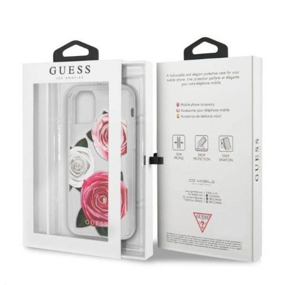 Guess GUHCN58ROSTRT iPhone 11 Pro átlátszó Flower Desire rózsaszín és fehér rózsa keménytok
